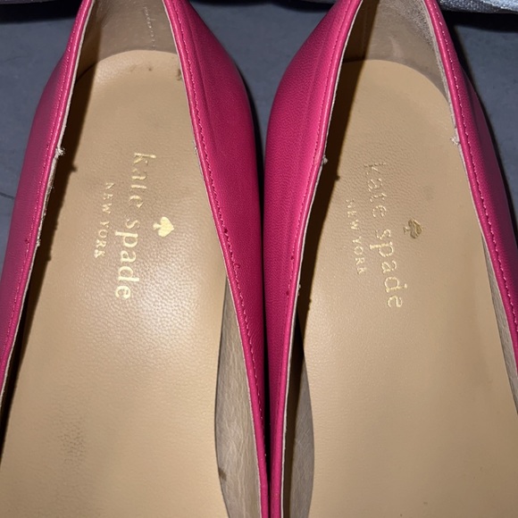 KATE SPADE Pink ๐ Leather Gold Bow Flats Barbie Pink - Picture 4 of 6